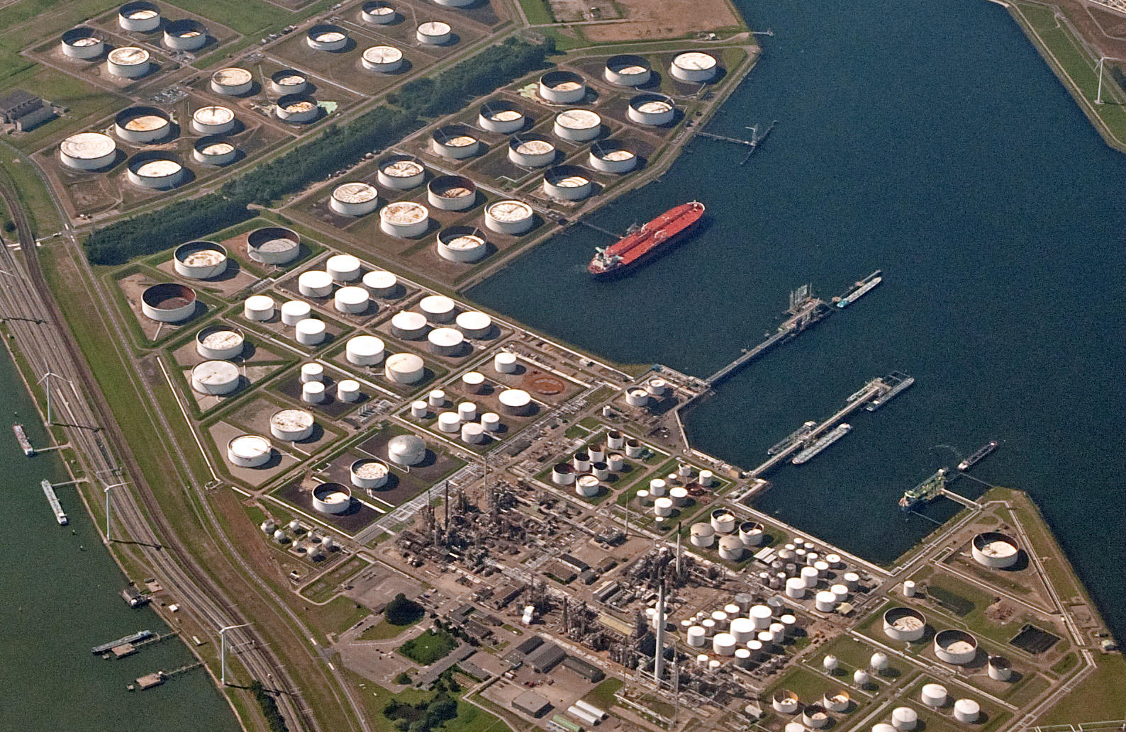 Terminal tanks along the waterfront in the Port of Rotterdam